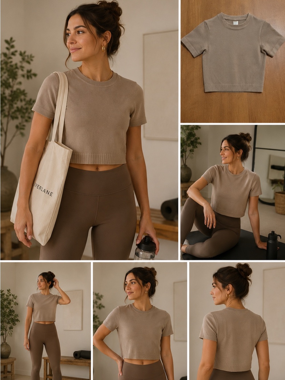 Everlane Women’s Tan Crop Top Yoga Top XS Workout Athleisure Athletic Gym Comfy